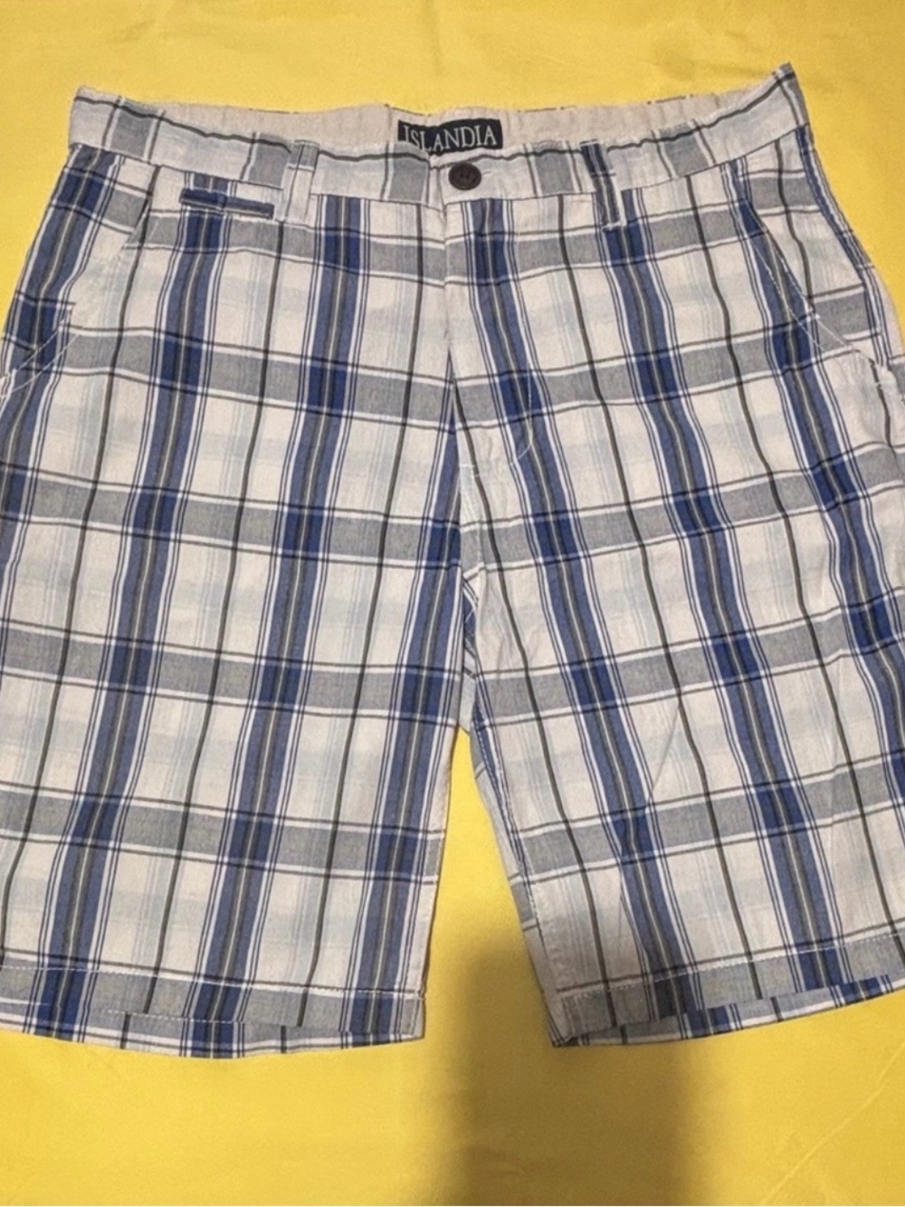 Avon True Bronzing Pearls Bronze and Men's Blue and Gray Plaid Cargo Shorts - Picture 2 of 3